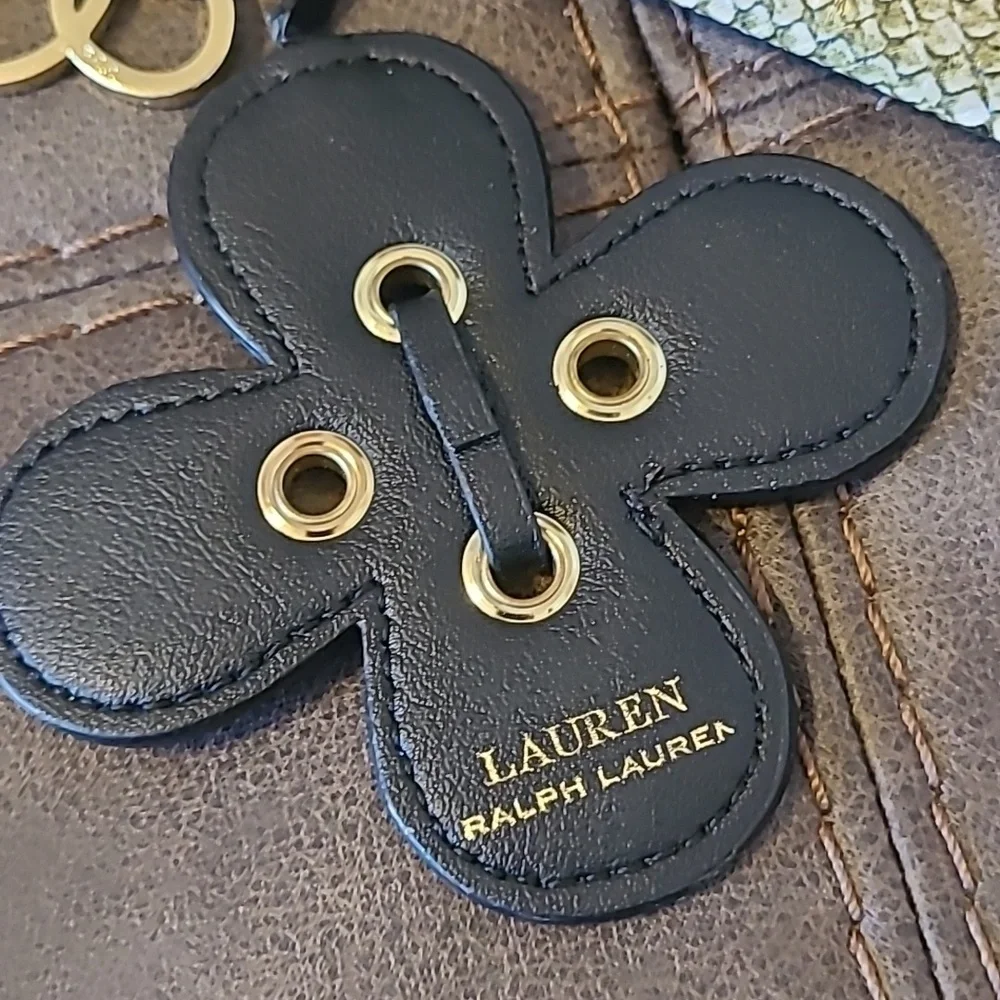 Lauren Ralph Lauren Polo Faux Reptile Wristlet Wallet Flower Dangles Designer